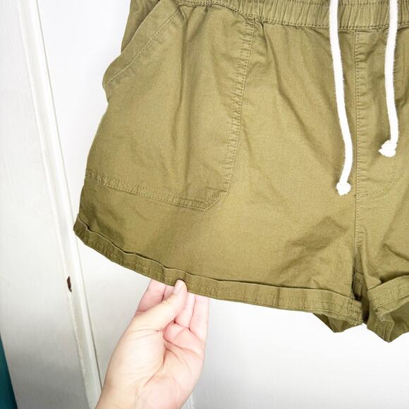 PACT Green Woven Twill Pull On Shorts Organic Cotton Drawstring Rolled Hem XL - Picture 8 of 14